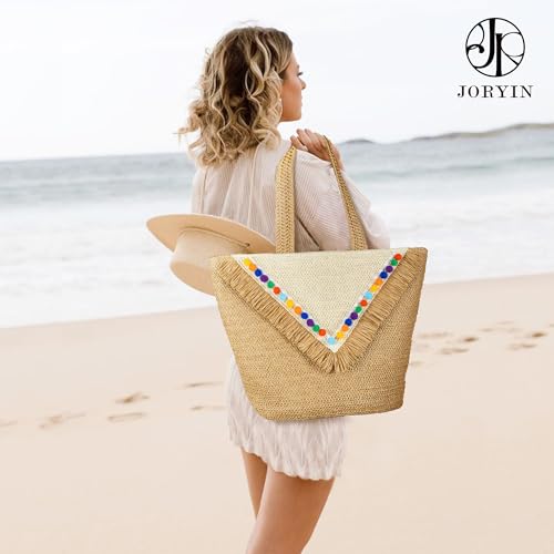 Beach Tote Bag for Women, Hand Woven Bags, Natural Fibre Boho Purse, Top Handle Hobo Handbag, Straw Summer Purses