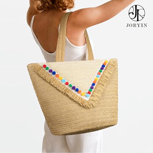 Beach Tote Bag for Women, Hand Woven Bags, Natural Fibre Boho Purse, Top Handle Hobo Handbag, Straw Summer Purses