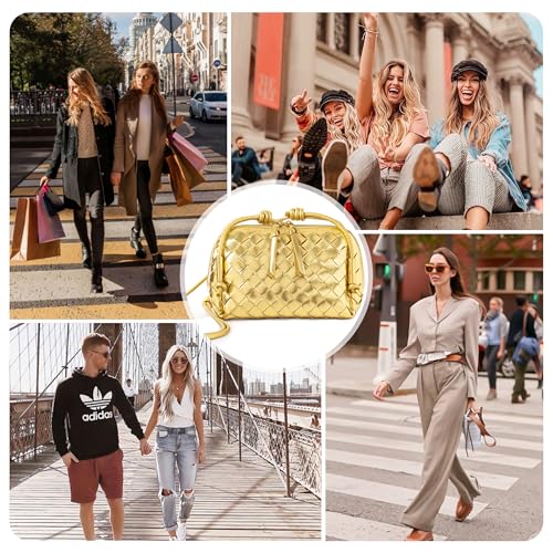 Joryin Woven Crossbody Purse for Women, Hand-Woven Leather Crossbody Bag Woven Shoulder Bag Vegan Leather Handbag Golden