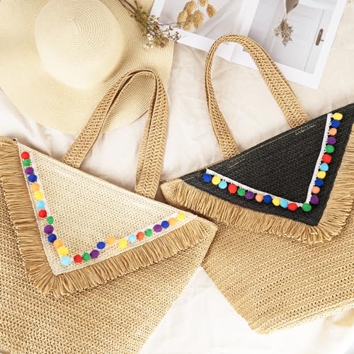 Beach Tote Bag for Women, Hand Woven Bags, Natural Fibre Boho Purse, Top Handle Hobo Handbag, Straw Summer Purses
