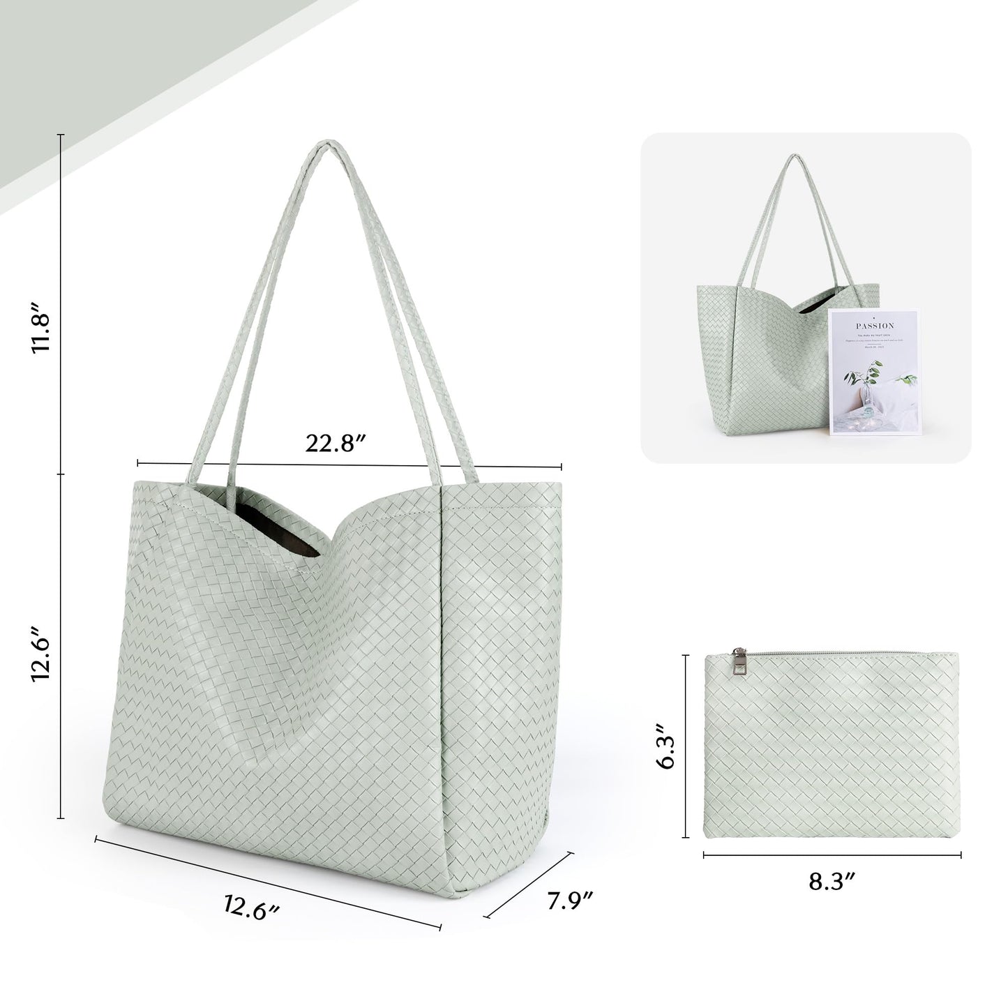 Large Woven Tote Bag for Women, Shoulder Bag Purse Black Tote Bag Soft Vegan Leather Hobo Handbag Beach Tote