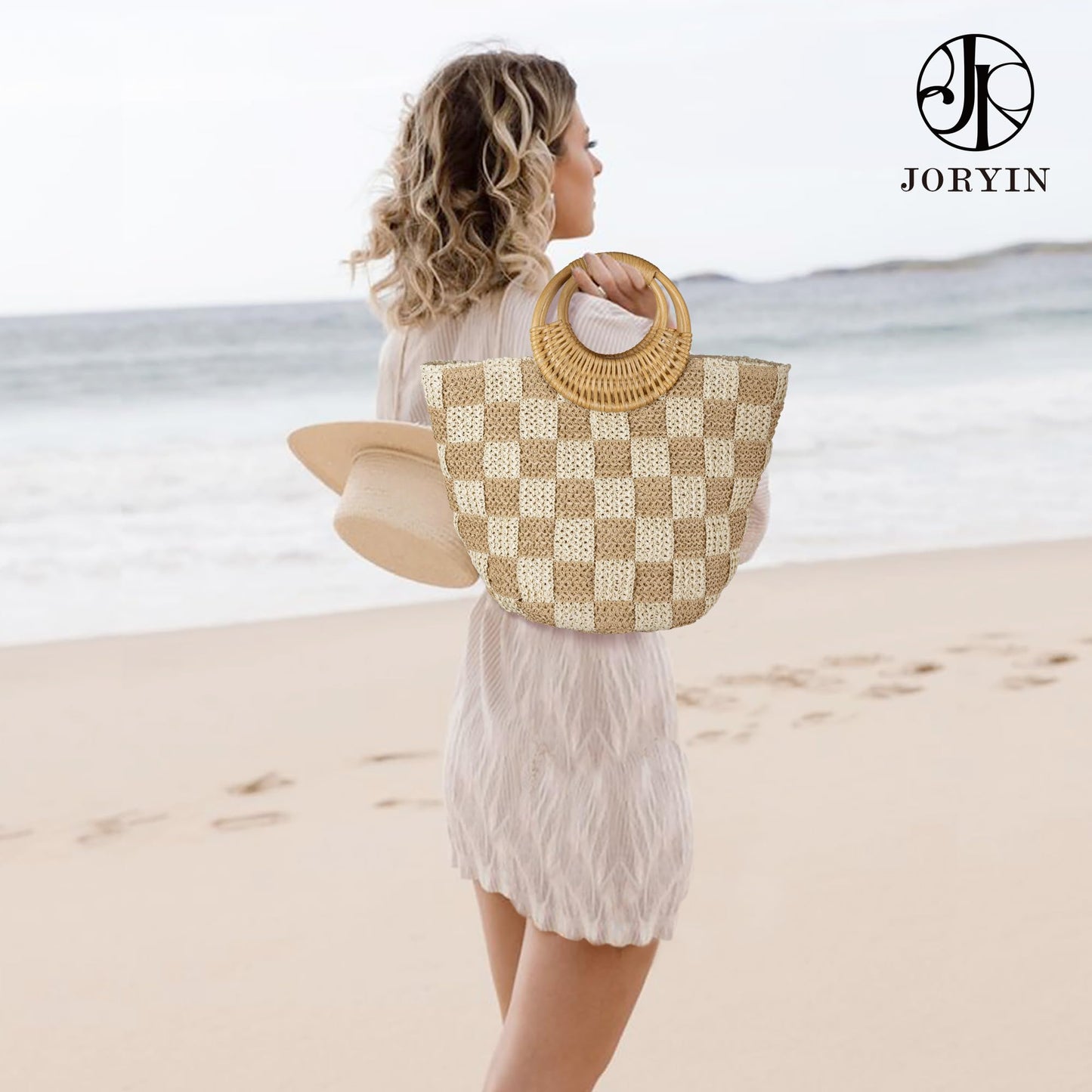 Beach Tote Bag for Women, Hand Woven Bags, Natural Fibre Boho Purse, Top Handle Hobo Handbag, Straw Summer Purses