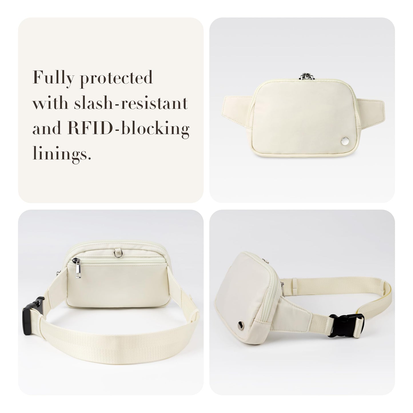 Anti Theft Fanny Pack 2L Belt Bag Crossbody Bag for Women Men Rfid Blocking Sling Bag Waist Bags for Travel, Black