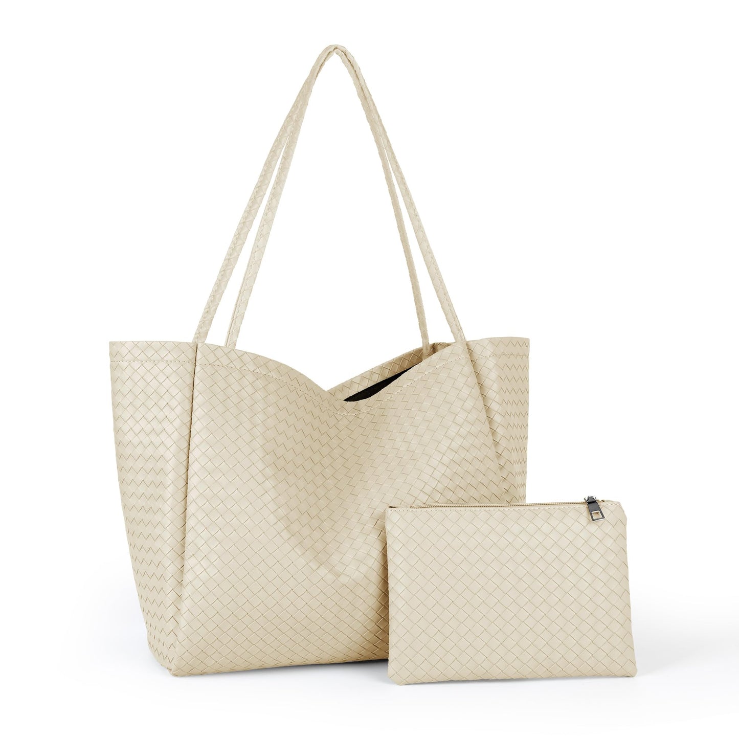 Large Woven Tote Bag for Women, Shoulder Bag Purse Black Tote Bag Soft Vegan Leather Hobo Handbag Beach Tote