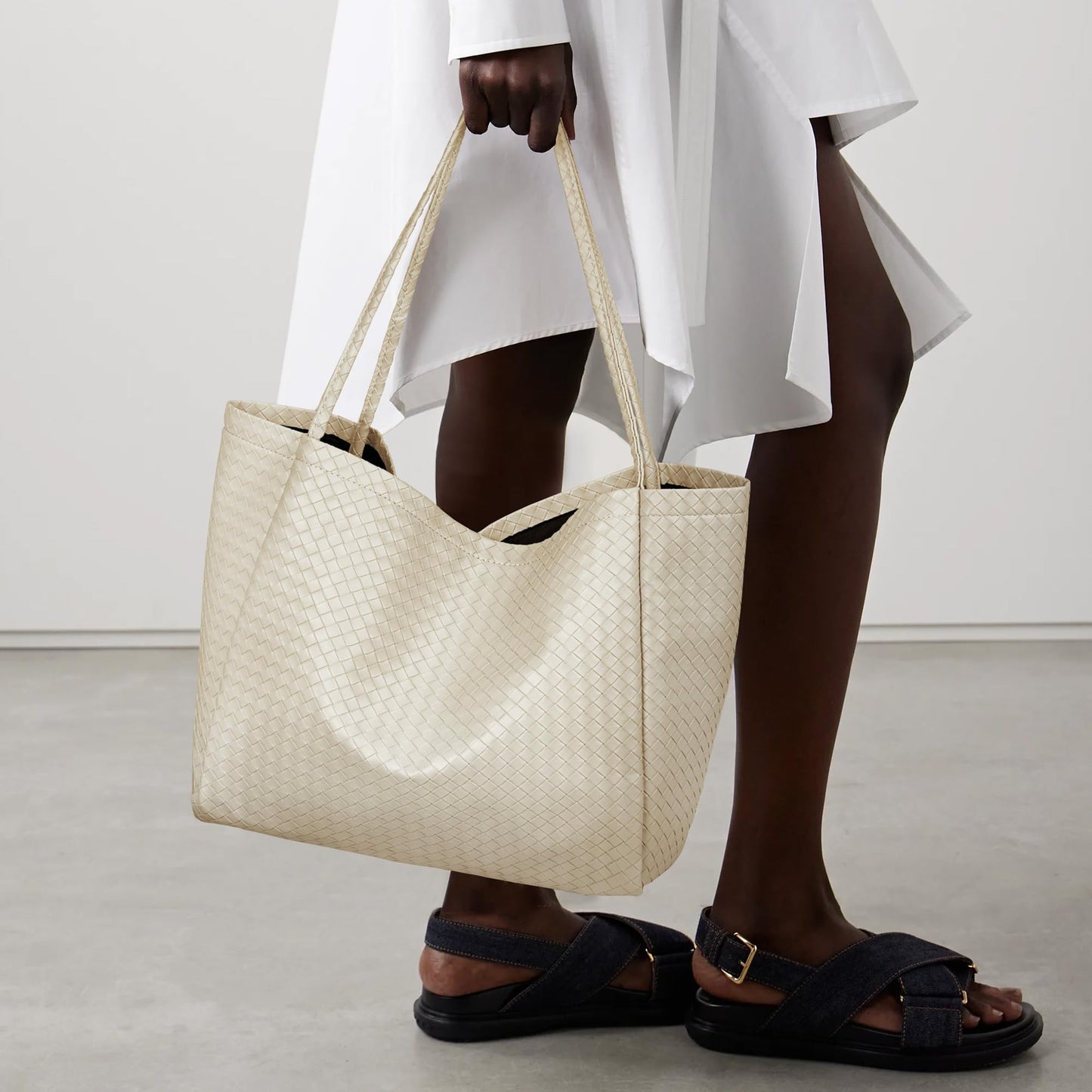 Large Woven Tote Bag for Women, Shoulder Bag Purse Black Tote Bag Soft Vegan Leather Hobo Handbag Beach Tote