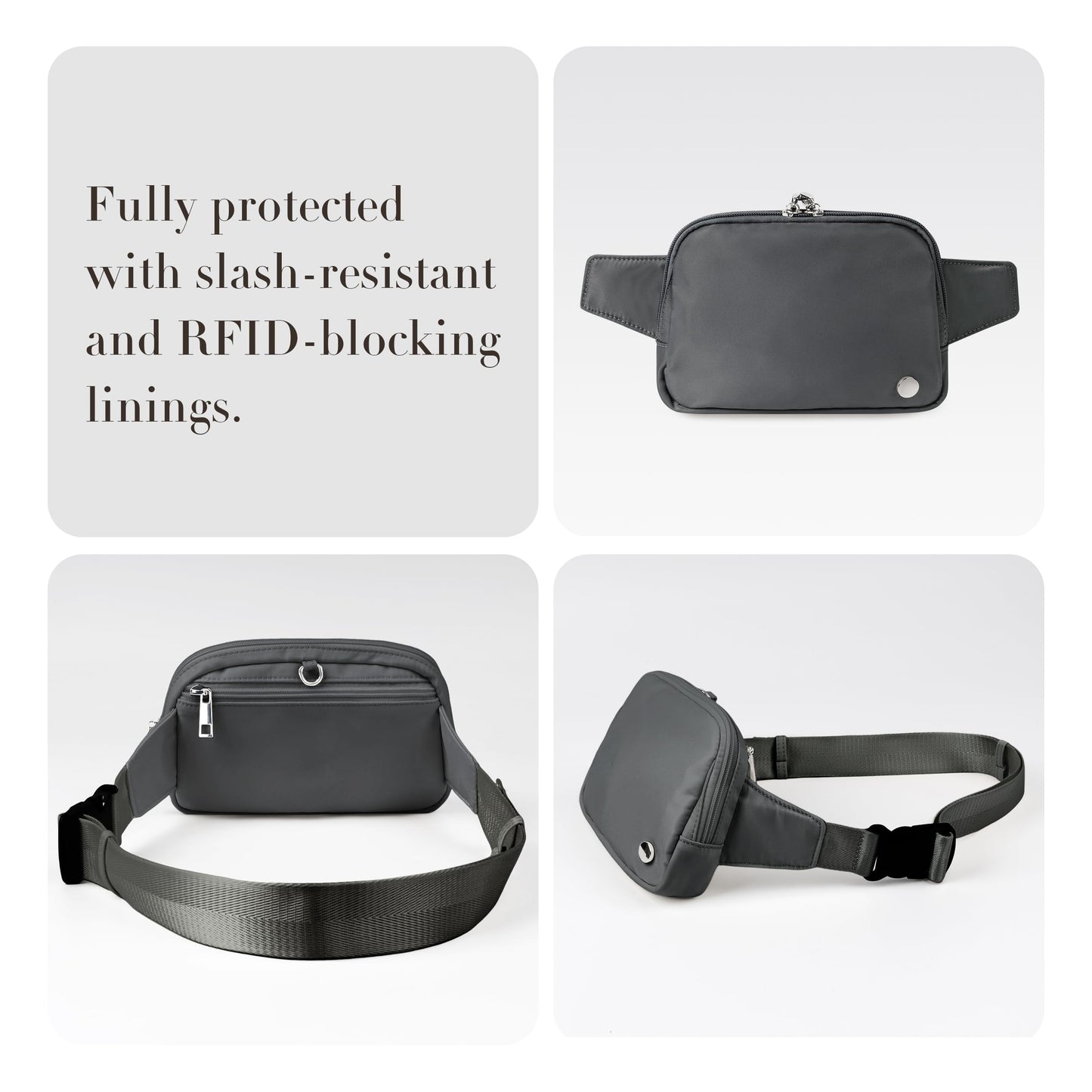 Anti Theft Fanny Pack 2L Belt Bag Crossbody Bag for Women Men Rfid Blocking Sling Bag Waist Bags for Travel, Black
