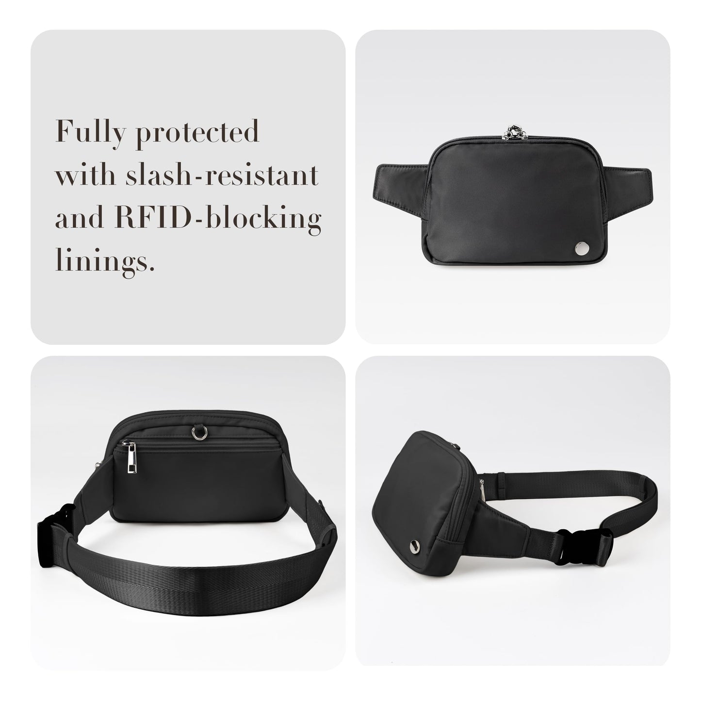 Anti Theft Fanny Pack 2L Belt Bag Crossbody Bag for Women Men Rfid Blocking Sling Bag Waist Bags for Travel, Black