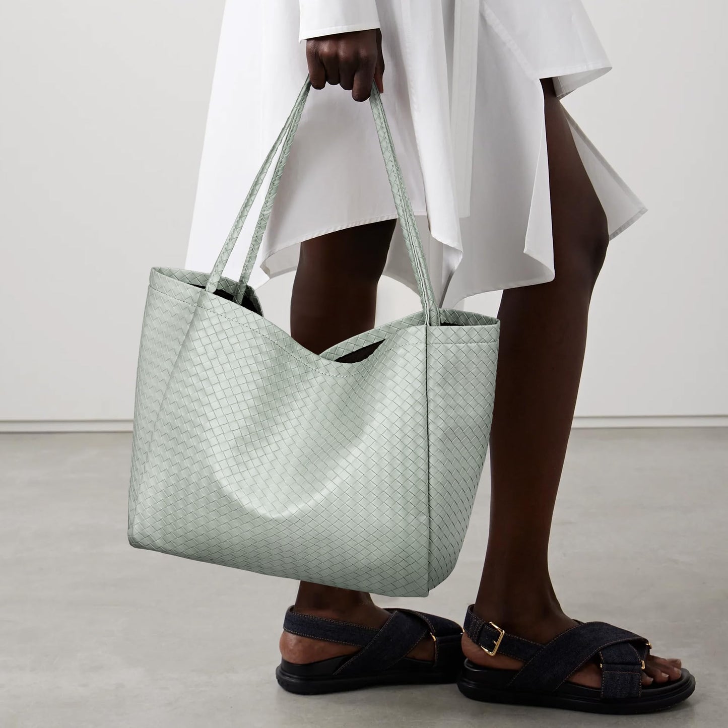 Large Woven Tote Bag for Women, Shoulder Bag Purse Black Tote Bag Soft Vegan Leather Hobo Handbag Beach Tote