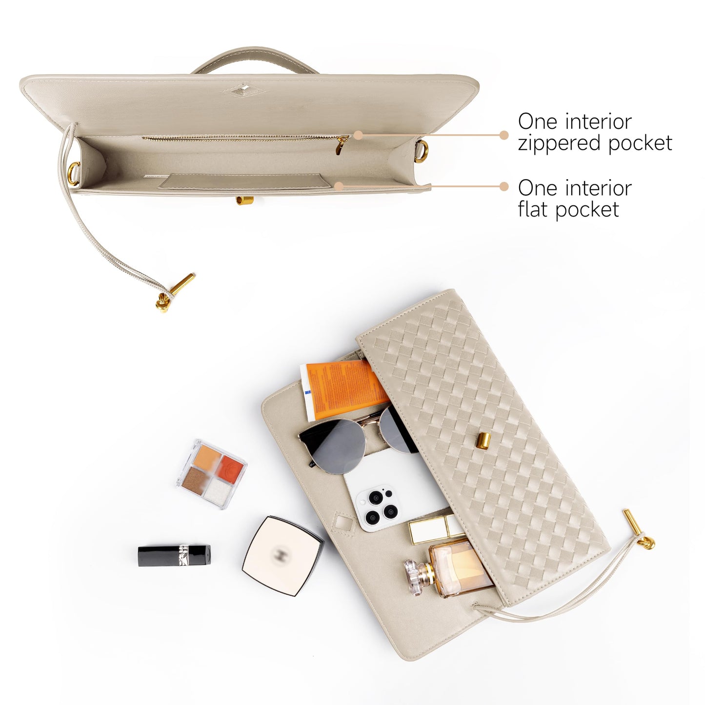 Woven Purse For Women Evening Clutch Woven Leather Handbags Crossbody Bag Suede Purse Formal Evening bag Seashell White Woven Leather & Suede