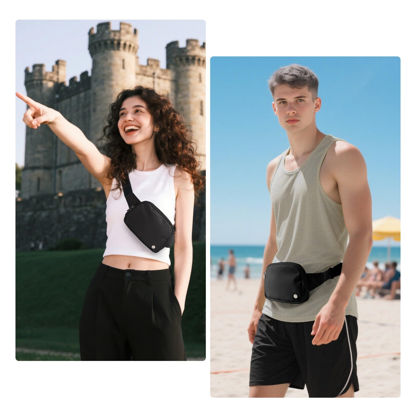Anti Theft Fanny Pack 2L Belt Bag Crossbody Bag for Women Men Rfid Blocking Sling Bag Waist Bags for Travel, Black