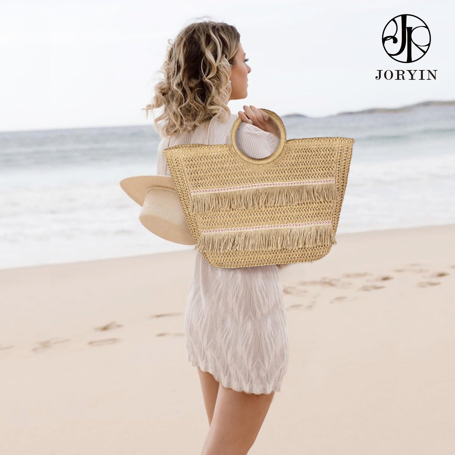 Beach Tote Bag for Women, Hand Woven Bags, Natural Fibre Boho Purse, Top Handle Hobo Handbag, Straw Summer Purses