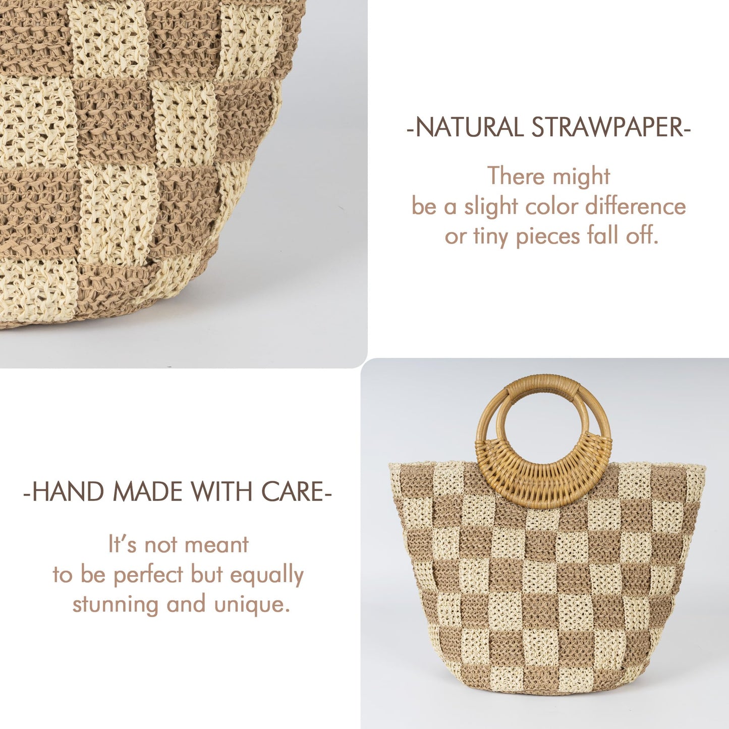 Beach Tote Bag for Women, Hand Woven Bags, Natural Fibre Boho Purse, Top Handle Hobo Handbag, Straw Summer Purses