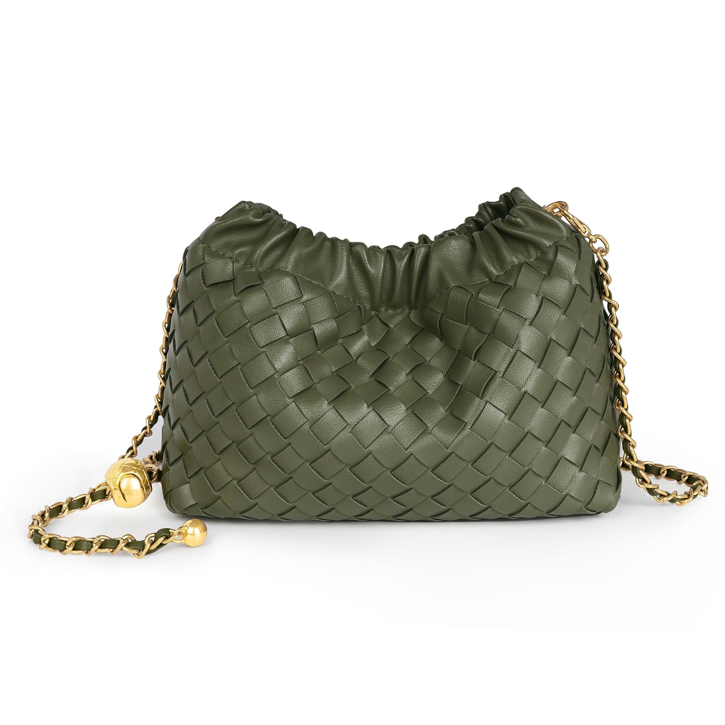 Joryin Woven Women's Crossbody Bag & Evening Purse, Trendy Dumpling Clutch & Hobo Cloud Shoulder Bag Trendy Dumpling Clutch Woven Leather-light Brown White
