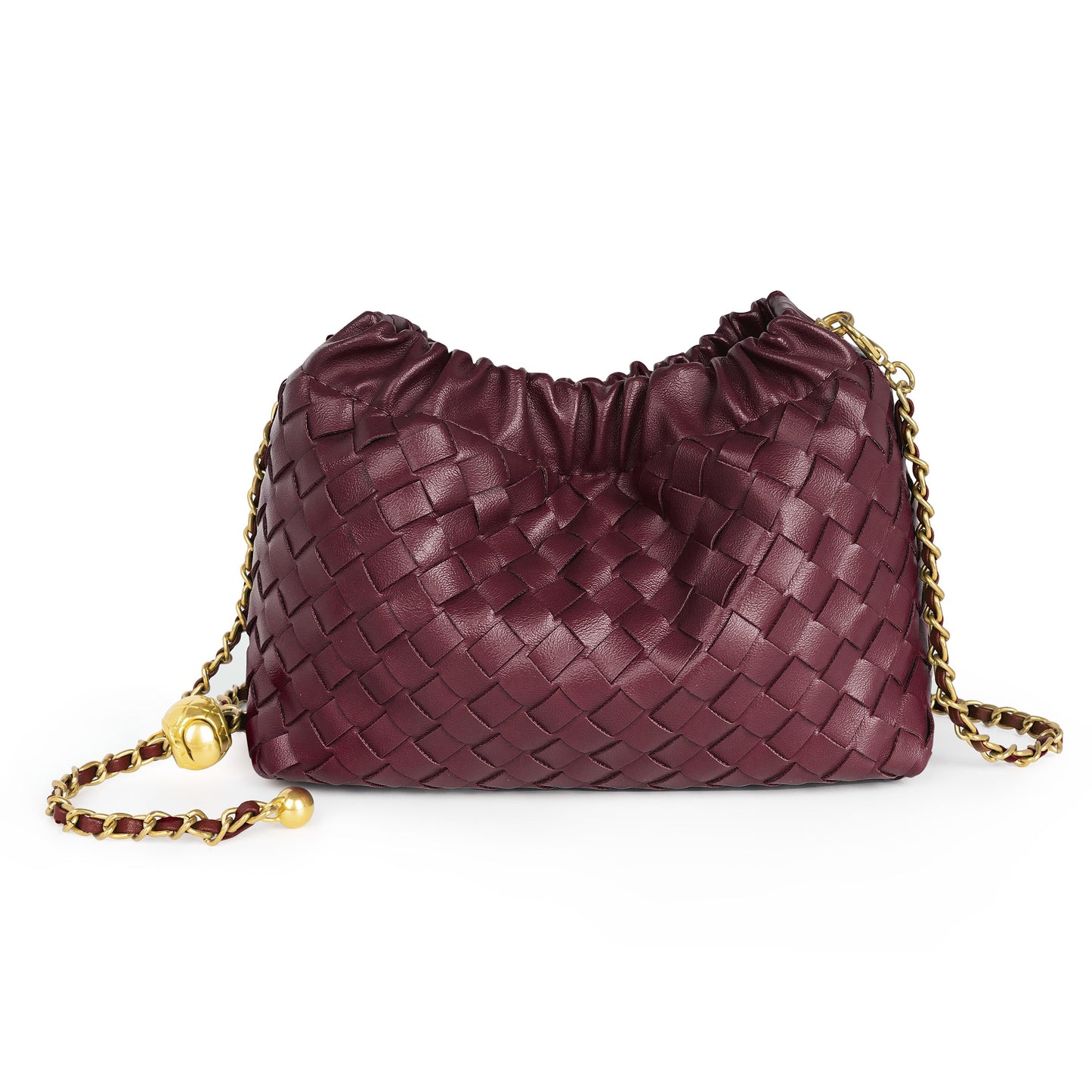 Joryin Woven Women's Crossbody Bag & Evening Purse, Trendy Dumpling Clutch & Hobo Cloud Shoulder Bag Trendy Dumpling Clutch Woven Leather-light Brown White