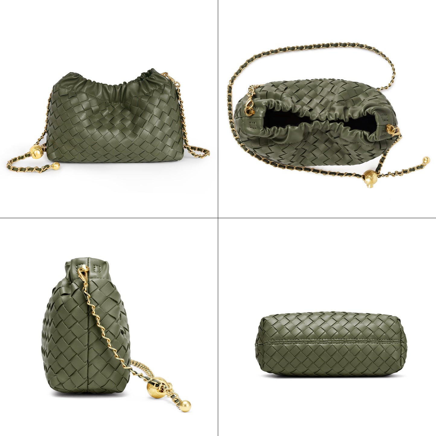 Joryin Woven Women's Crossbody Bag & Evening Purse, Trendy Dumpling Clutch & Hobo Cloud Shoulder Bag Trendy Dumpling Clutch Woven Leather-light Brown White