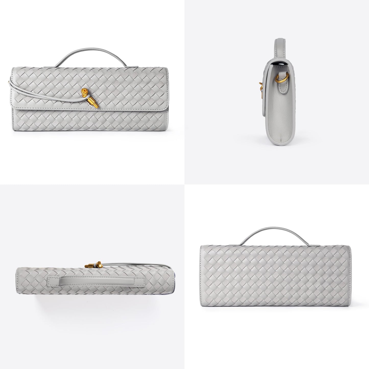 Woven Purse For Women Evening Clutch Woven Leather Handbags Crossbody Bag Suede Purse Formal Evening bag Seashell White Woven Leather & Suede