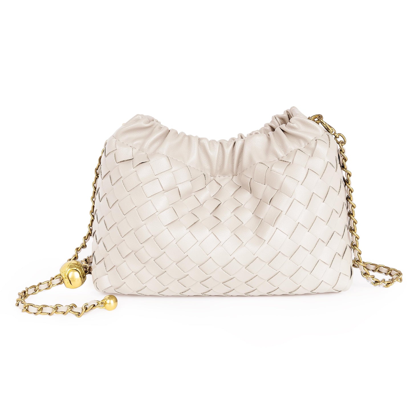 Joryin Woven Women's Crossbody Bag & Evening Purse, Trendy Dumpling Clutch & Hobo Cloud Shoulder Bag Trendy Dumpling Clutch Woven Leather-light Brown White