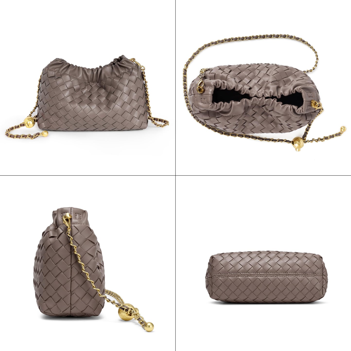 Joryin Woven Women's Crossbody Bag & Evening Purse, Trendy Dumpling Clutch & Hobo Cloud Shoulder Bag Trendy Dumpling Clutch Woven Leather-light Brown White