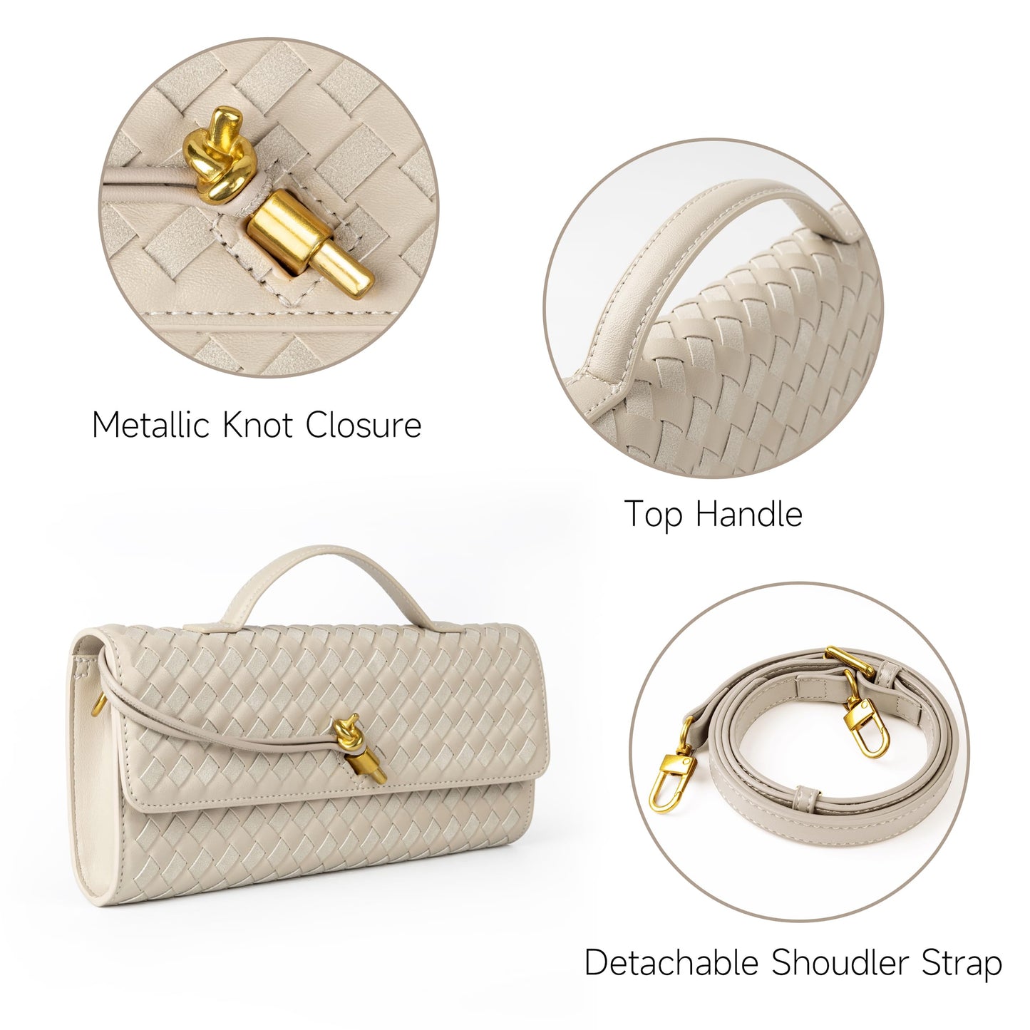 Woven Purse For Women Evening Clutch Woven Leather Handbags Crossbody Bag Suede Purse Formal Evening bag Seashell White Woven Leather & Suede