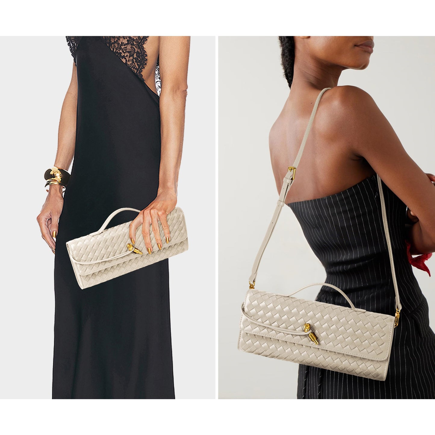 Woven Purse For Women Evening Clutch Woven Leather Handbags Crossbody Bag Suede Purse Formal Evening bag Seashell White Woven Leather & Suede
