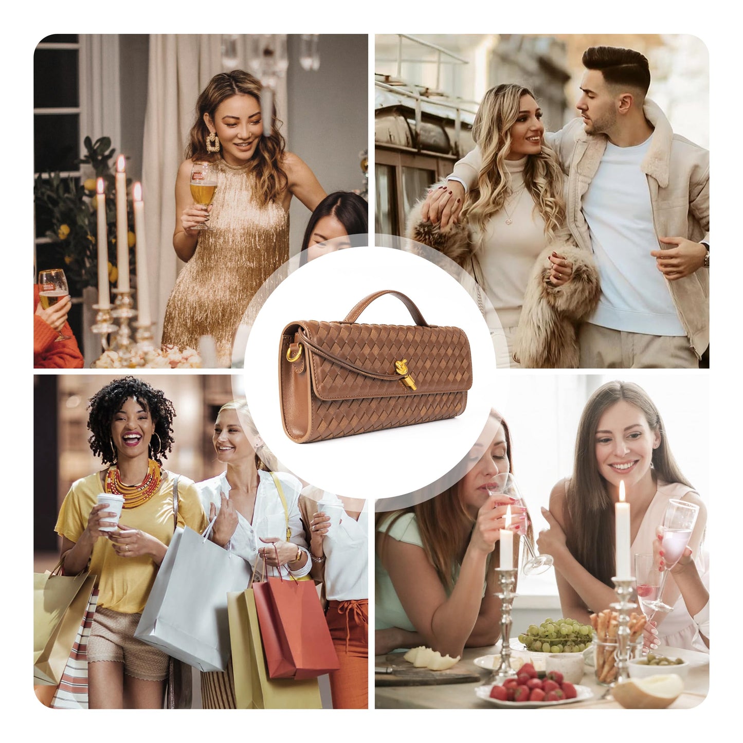 Woven Purse For Women Evening Clutch Woven Leather Handbags Crossbody Bag Suede Purse Formal Evening bag Seashell White Woven Leather & Suede