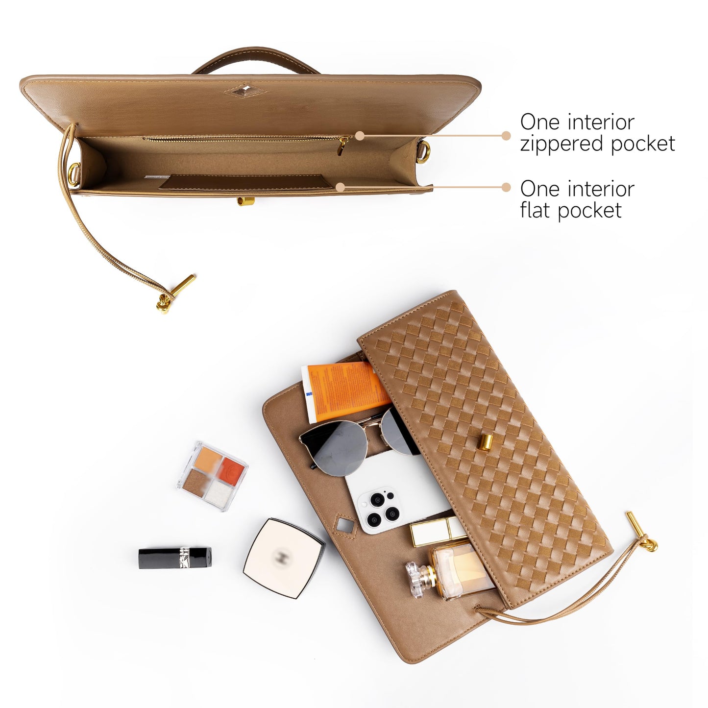 Woven Purse For Women Evening Clutch Woven Leather Handbags Crossbody Bag Suede Purse Formal Evening bag Seashell White Woven Leather & Suede