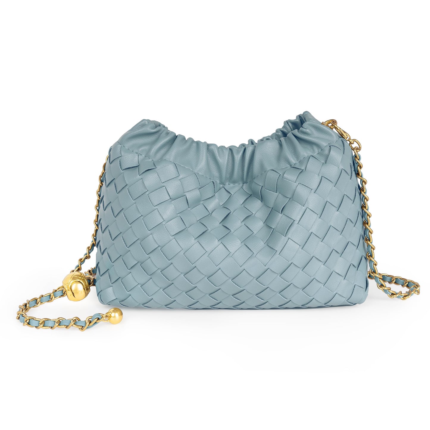 Joryin Woven Women's Crossbody Bag & Evening Purse, Trendy Dumpling Clutch & Hobo Cloud Shoulder Bag Trendy Dumpling Clutch Woven Leather-light Brown White
