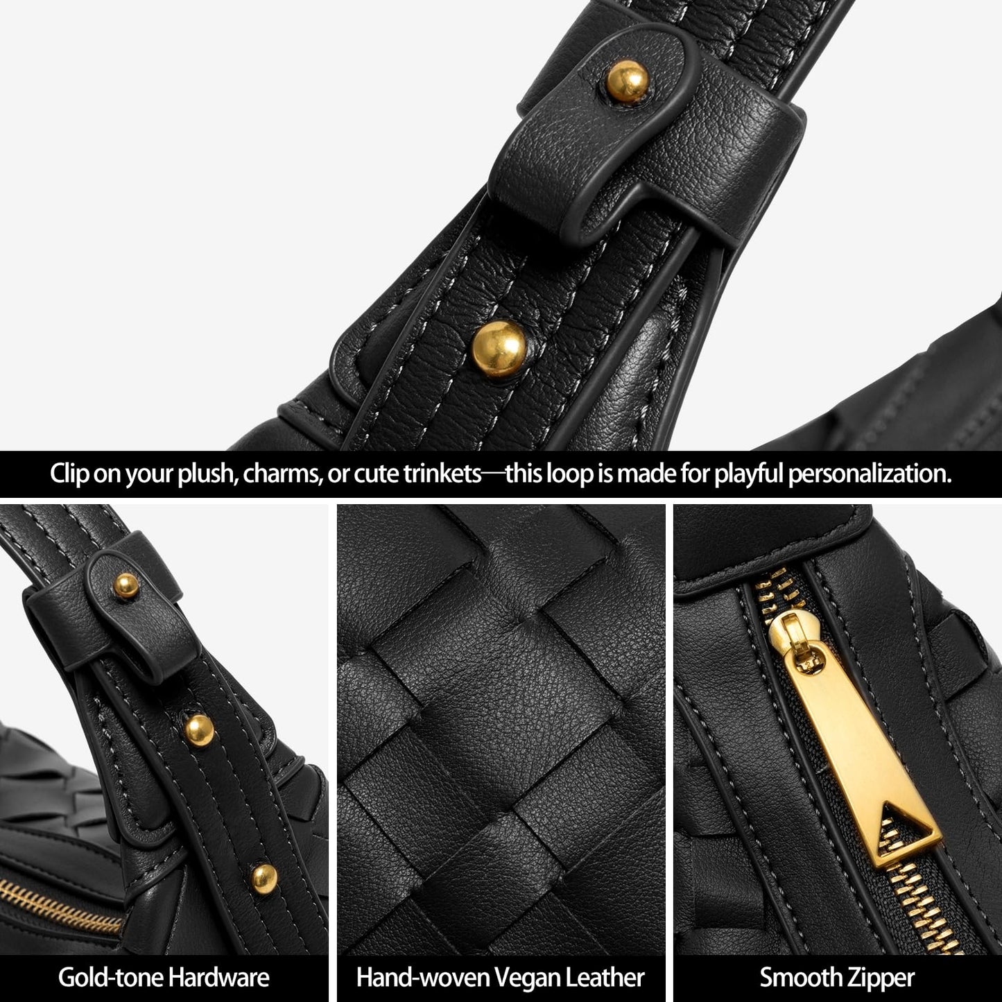 Joryin Woven Shoulder Bag for Women, Woven Purse Crossbody Bag Braided Handbag Top-Handle Vegan Leather Under Arm Bag Black