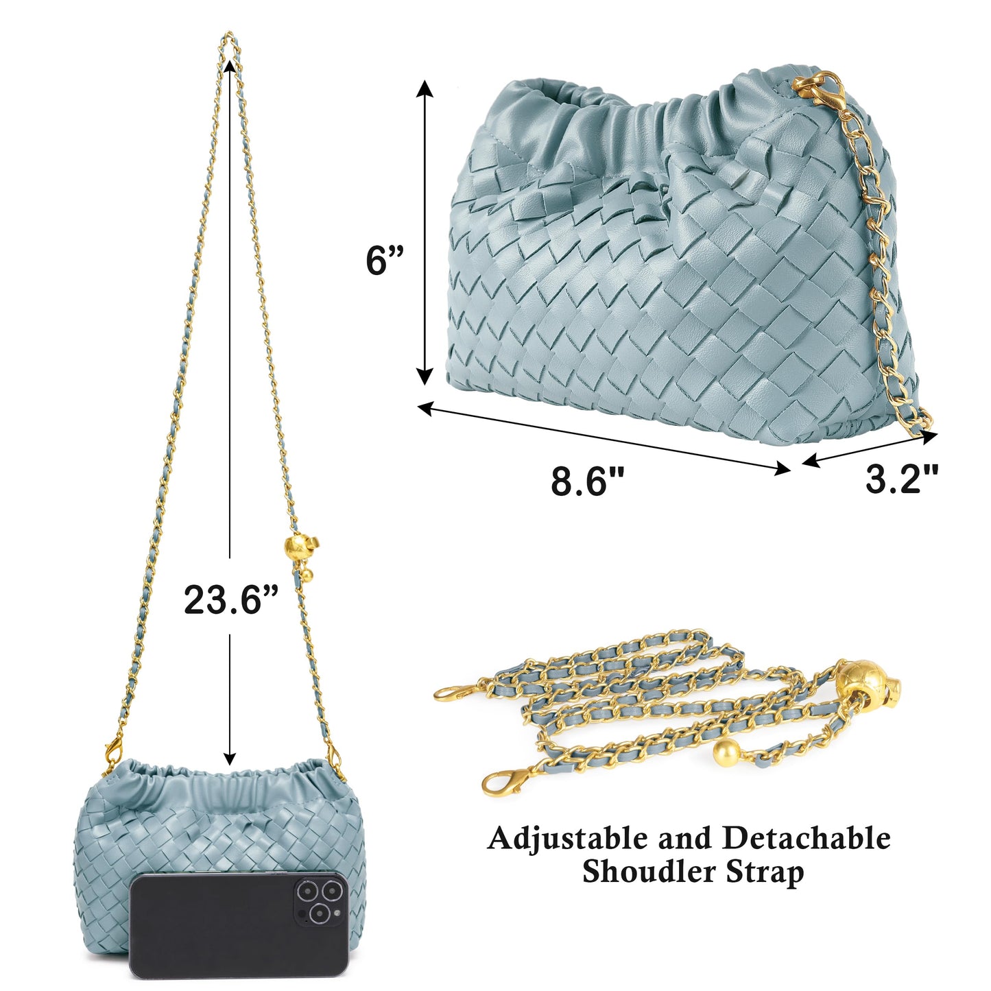 Joryin Woven Women's Crossbody Bag & Evening Purse, Trendy Dumpling Clutch & Hobo Cloud Shoulder Bag Trendy Dumpling Clutch Woven Leather-light Brown White