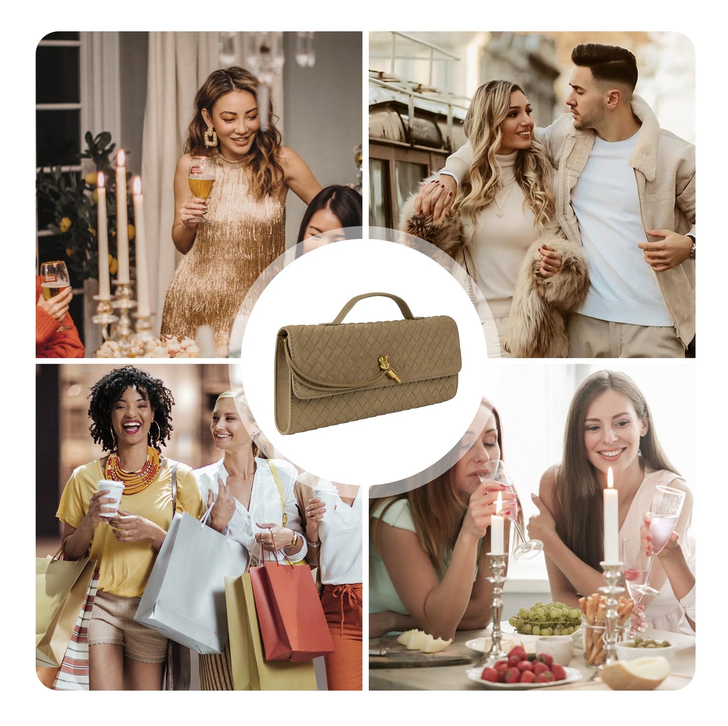 Joryin Woven Purse for Women Evening Clutch Woven Leather Handbags Suede Crossbody Bag Purse Formal Evening Bag