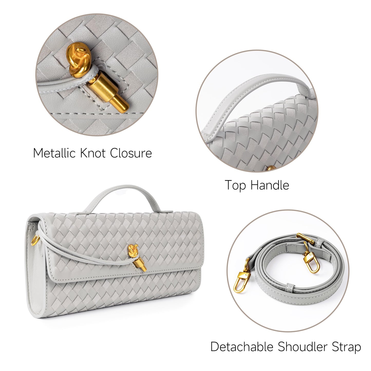 Woven Purse For Women Evening Clutch Woven Leather Handbags Crossbody Bag Suede Purse Formal Evening bag Seashell White Woven Leather & Suede