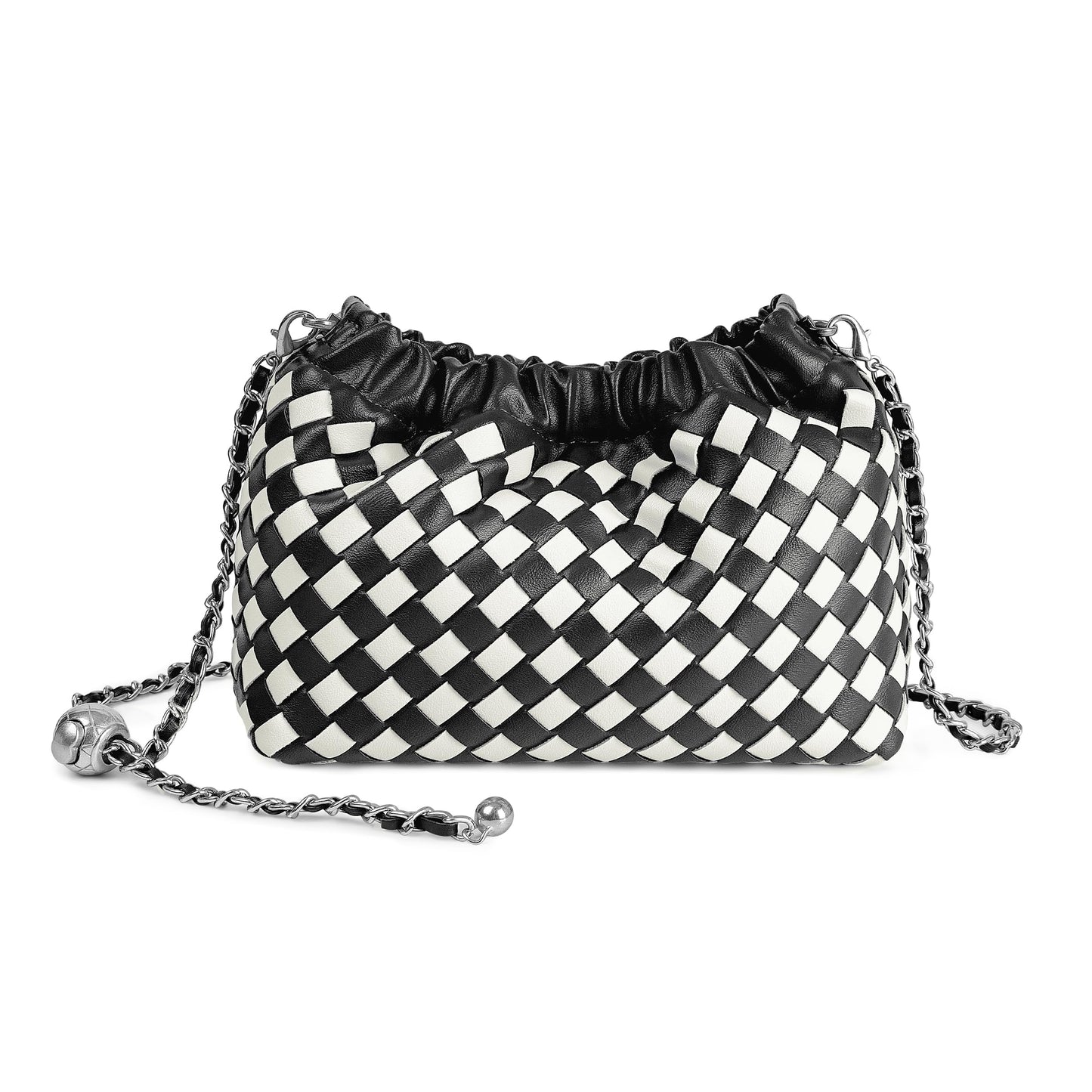 Joryin Woven Women's Crossbody Bag & Evening Purse, Trendy Dumpling Clutch & Hobo Cloud Shoulder Bag Trendy Dumpling Clutch Woven Leather-light Brown White