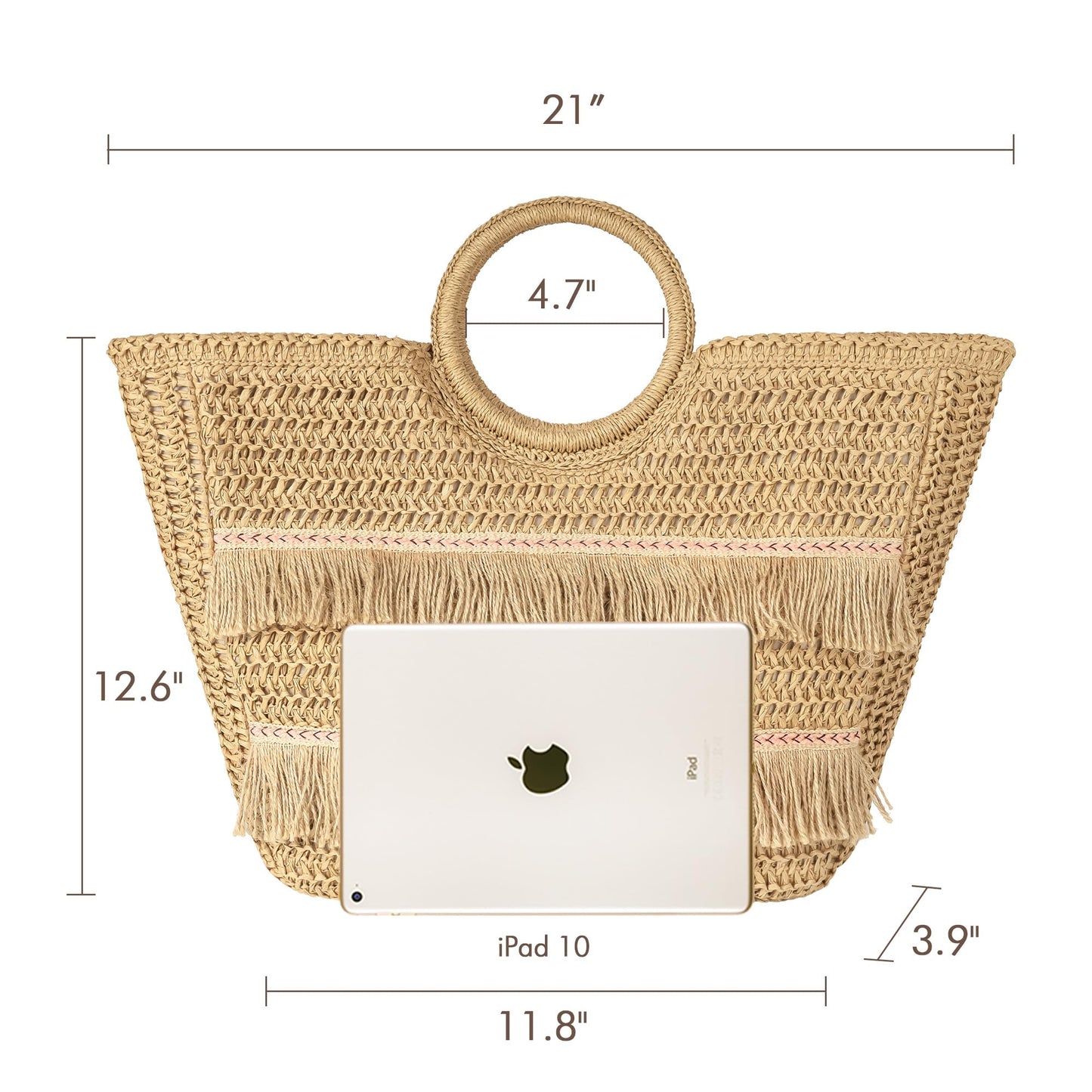 Beach Tote Bag for Women, Hand Woven Bags, Natural Fibre Boho Purse, Top Handle Hobo Handbag, Straw Summer Purses