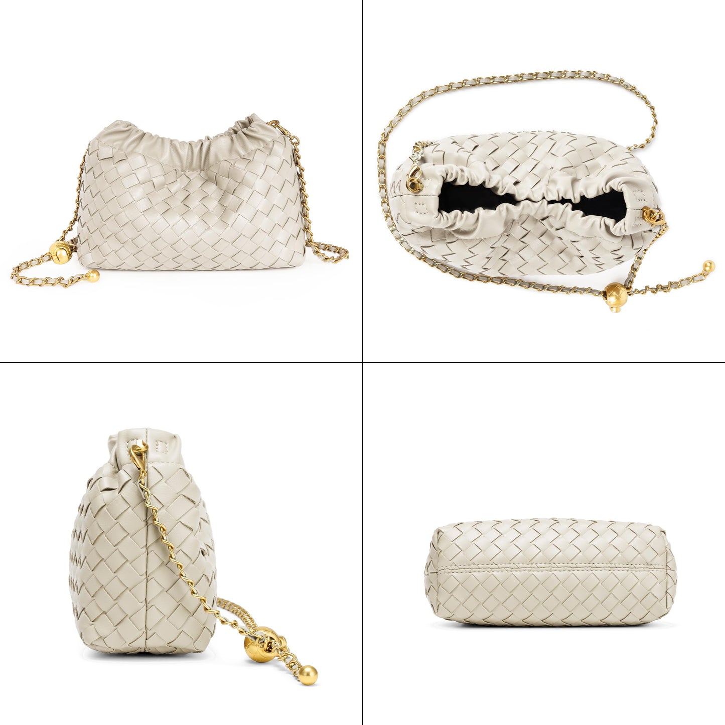 Joryin Woven Women's Crossbody Bag & Evening Purse, Trendy Dumpling Clutch & Hobo Cloud Shoulder Bag Trendy Dumpling Clutch Woven Leather-light Brown White