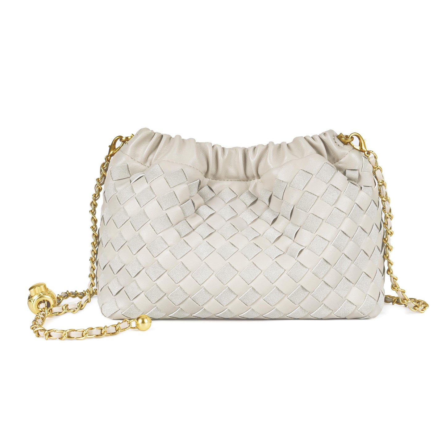 Joryin Woven Women's Crossbody Bag & Evening Purse, Trendy Dumpling Clutch & Hobo Cloud Shoulder Bag Trendy Dumpling Clutch Woven Leather-light Brown White
