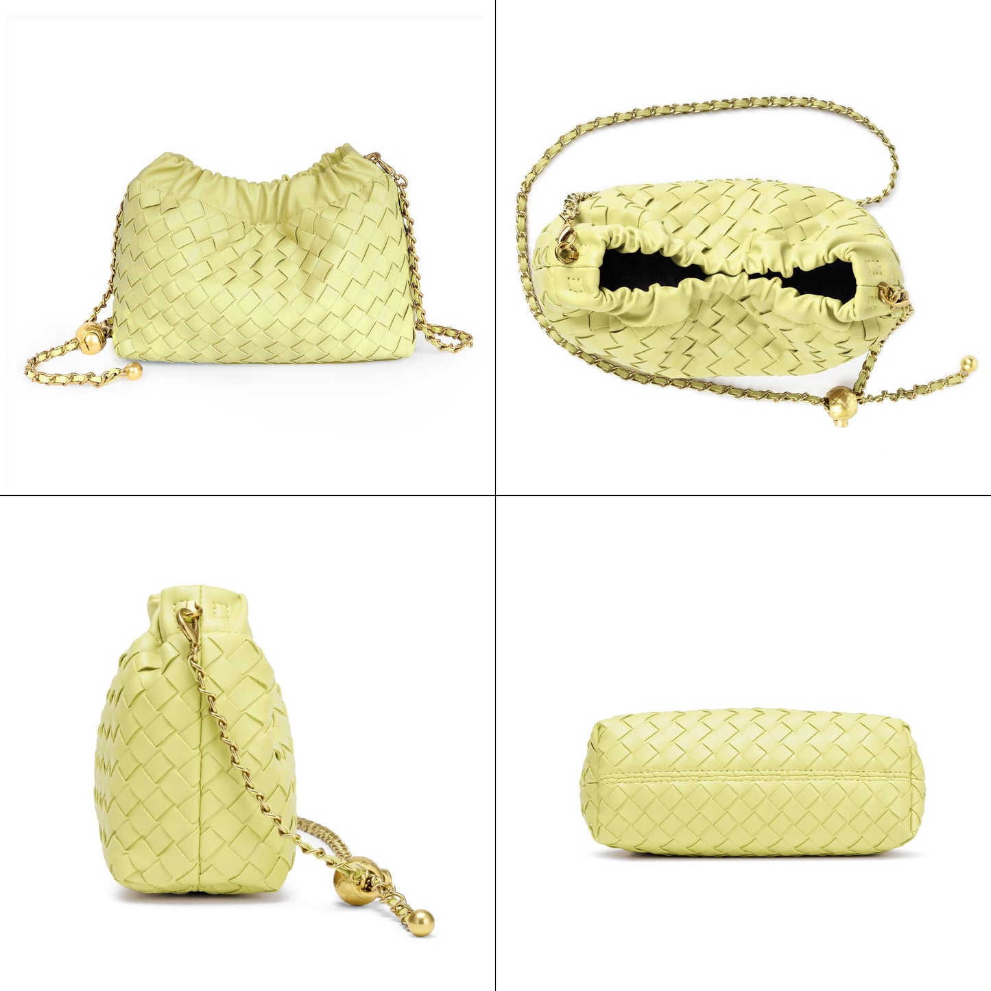 Joryin Woven Women's Crossbody Bag & Evening Purse, Trendy Dumpling Clutch & Hobo Cloud Shoulder Bag Trendy Dumpling Clutch Woven Leather-light Brown White