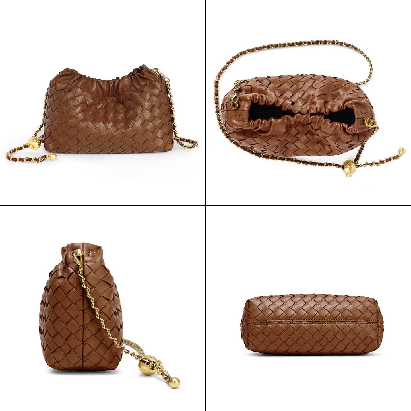 Joryin Woven Women's Crossbody Bag & Evening Purse, Trendy Dumpling Clutch & Hobo Cloud Shoulder Bag Trendy Dumpling Clutch Woven Leather-light Brown White
