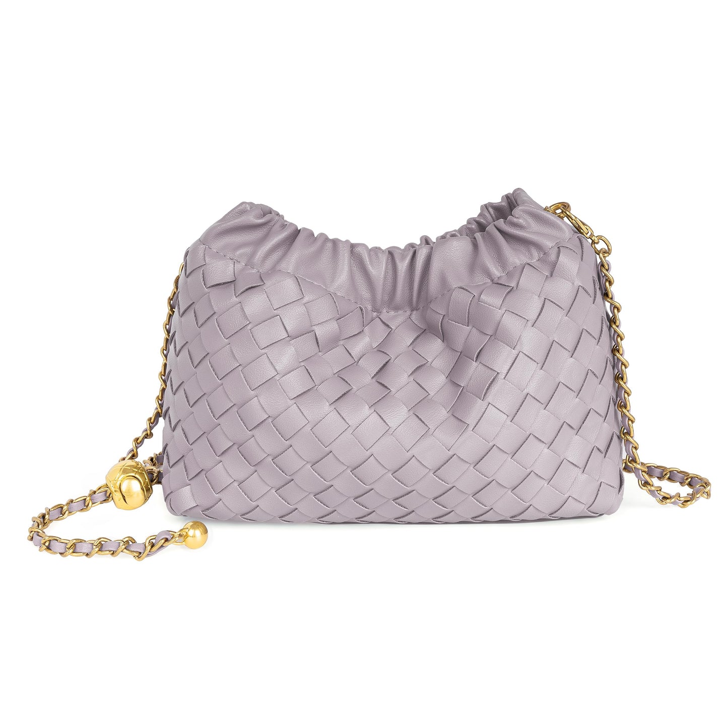 Joryin Woven Women's Crossbody Bag & Evening Purse, Trendy Dumpling Clutch & Hobo Cloud Shoulder Bag Trendy Dumpling Clutch Woven Leather-light Brown White