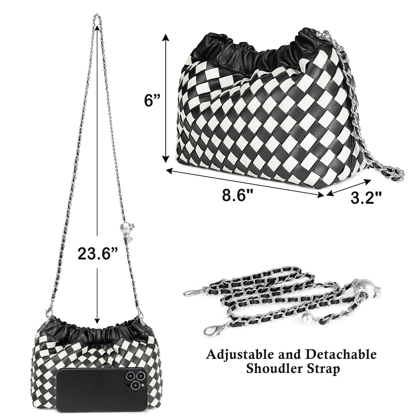 Joryin Woven Women's Crossbody Bag & Evening Purse, Trendy Dumpling Clutch & Hobo Cloud Shoulder Bag Trendy Dumpling Clutch Woven Leather-light Brown White