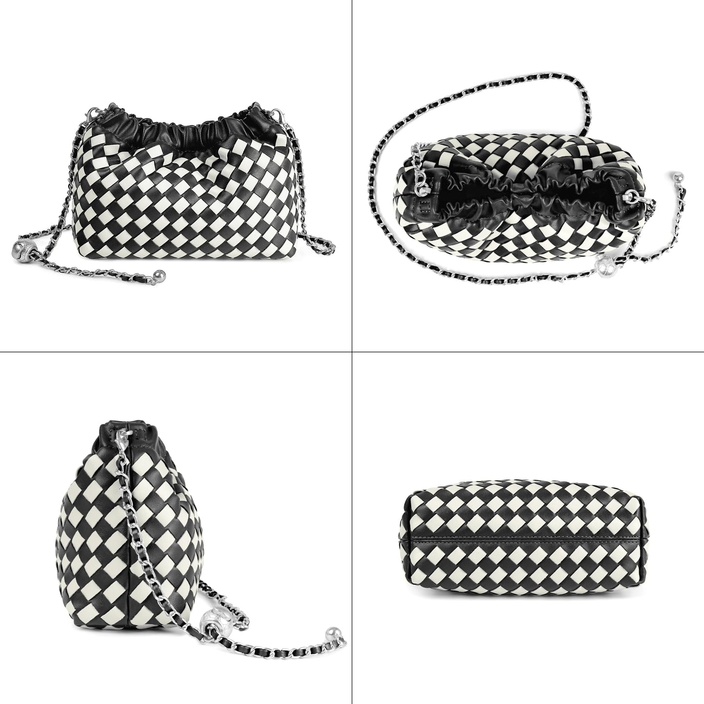 Joryin Woven Women's Crossbody Bag & Evening Purse, Trendy Dumpling Clutch & Hobo Cloud Shoulder Bag Trendy Dumpling Clutch Woven Leather-light Brown White