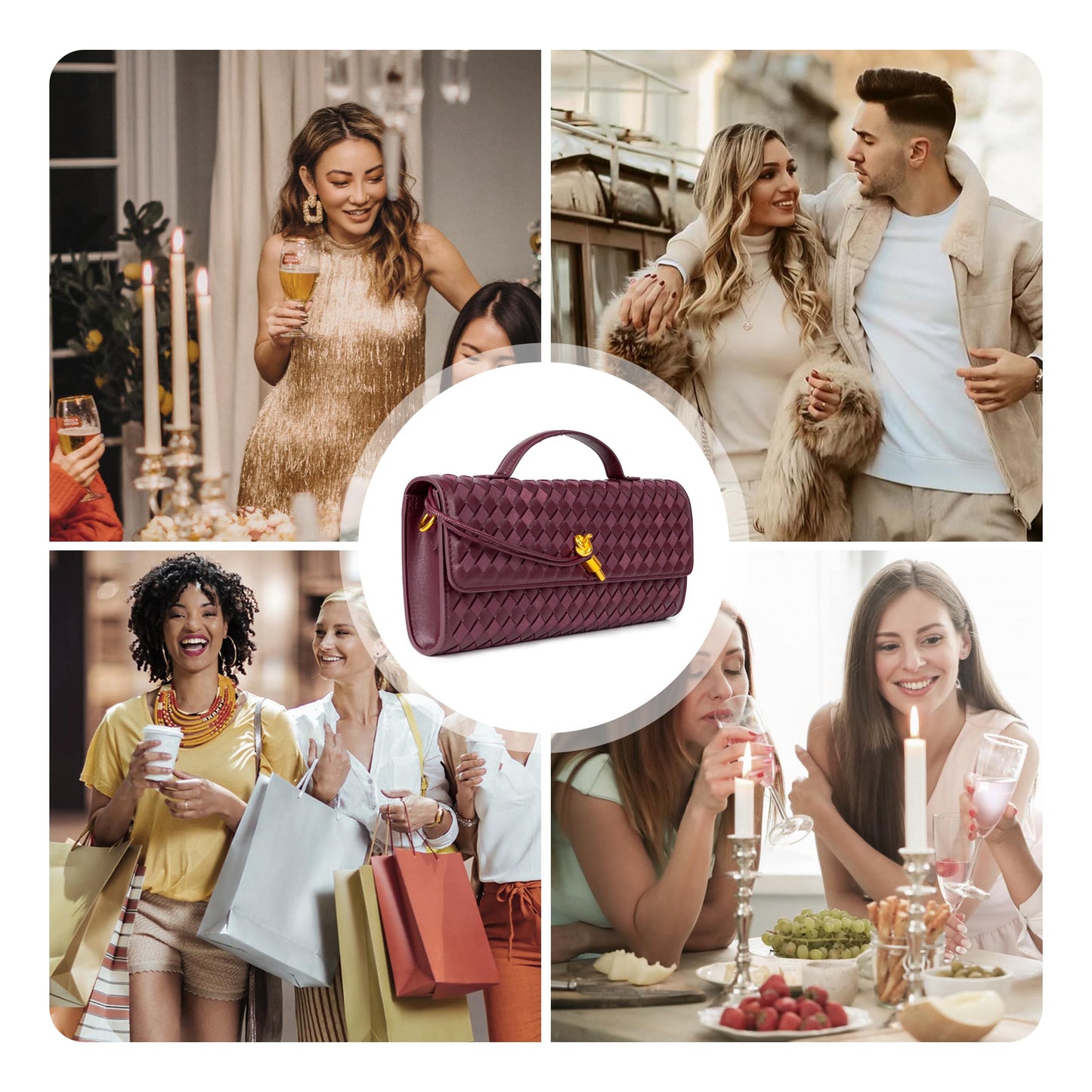 Woven Purse For Women Evening Clutch Woven Leather Handbags Crossbody Bag Suede Purse Formal Evening bag Seashell White Woven Leather & Suede