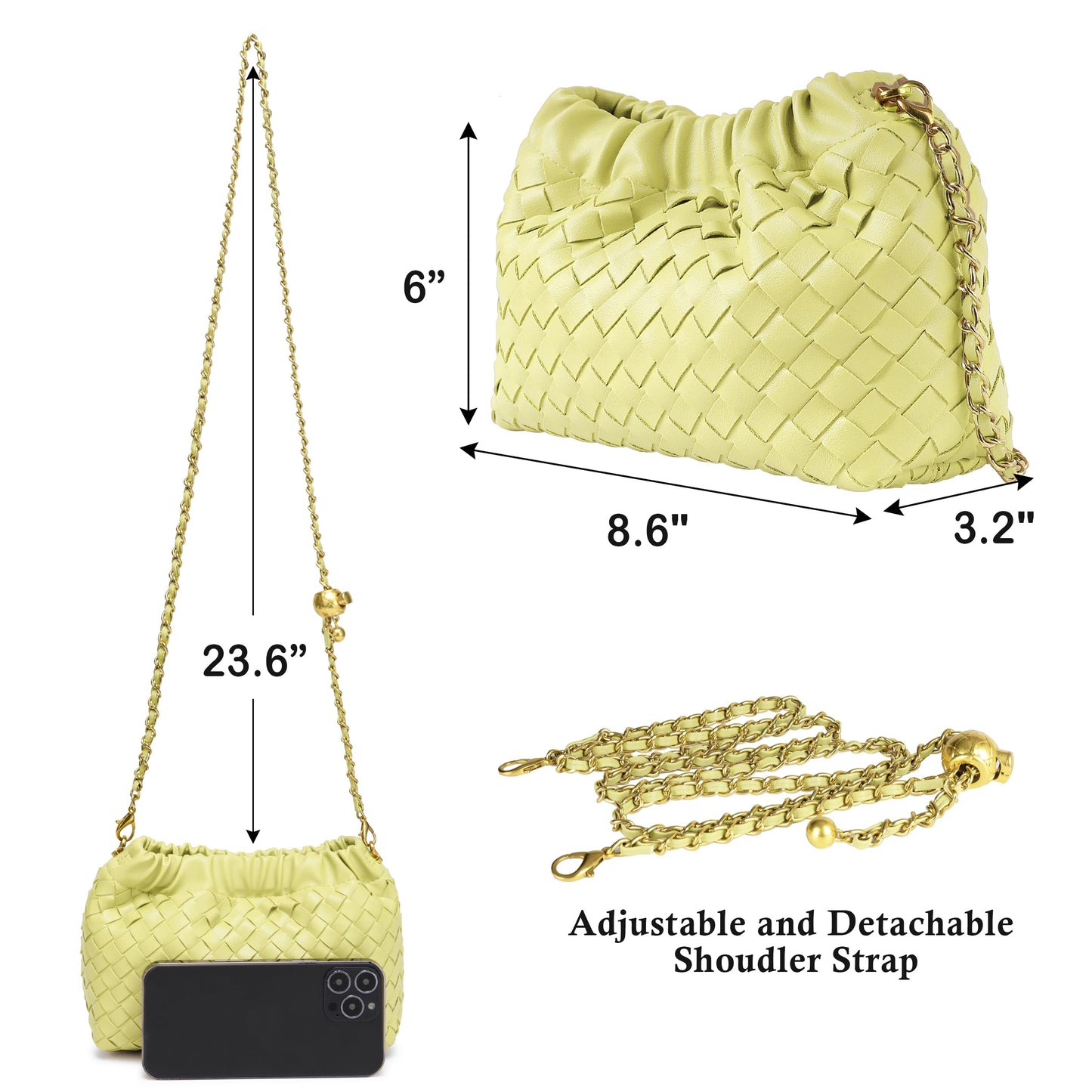 Joryin Woven Women's Crossbody Bag & Evening Purse, Trendy Dumpling Clutch & Hobo Cloud Shoulder Bag Trendy Dumpling Clutch Woven Leather-light Brown White