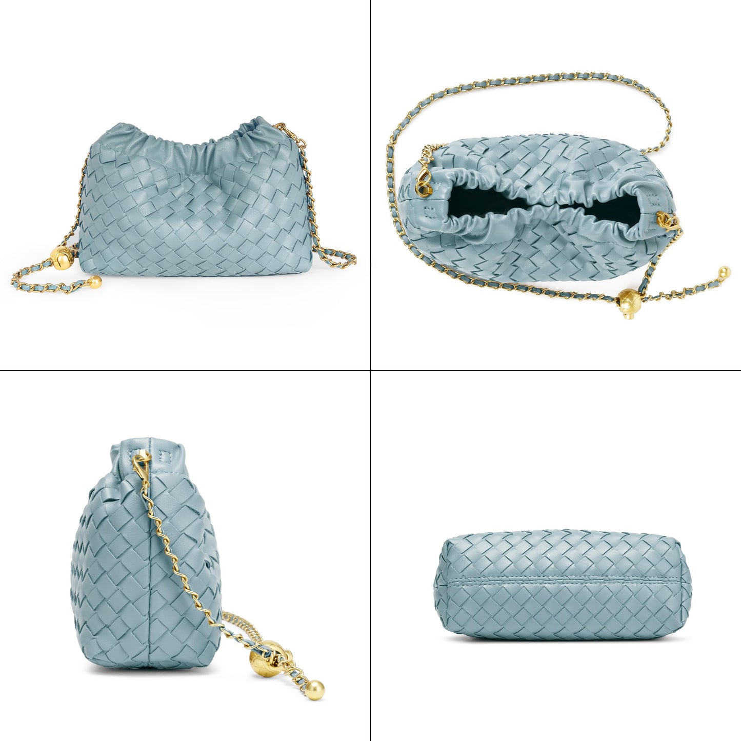 Joryin Woven Women's Crossbody Bag & Evening Purse, Trendy Dumpling Clutch & Hobo Cloud Shoulder Bag Trendy Dumpling Clutch Woven Leather-light Brown White