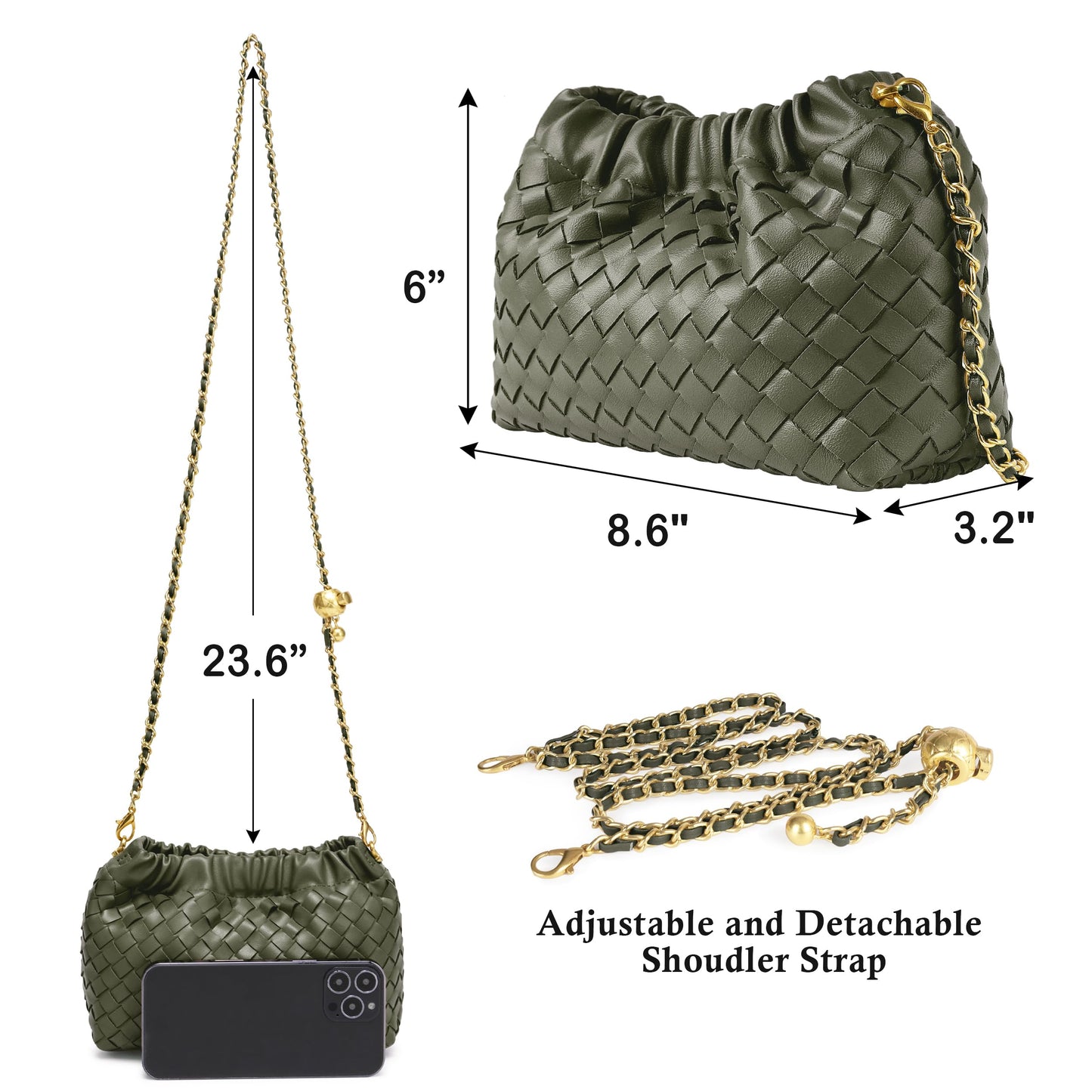 Joryin Woven Women's Crossbody Bag & Evening Purse, Trendy Dumpling Clutch & Hobo Cloud Shoulder Bag Trendy Dumpling Clutch Woven Leather-light Brown White