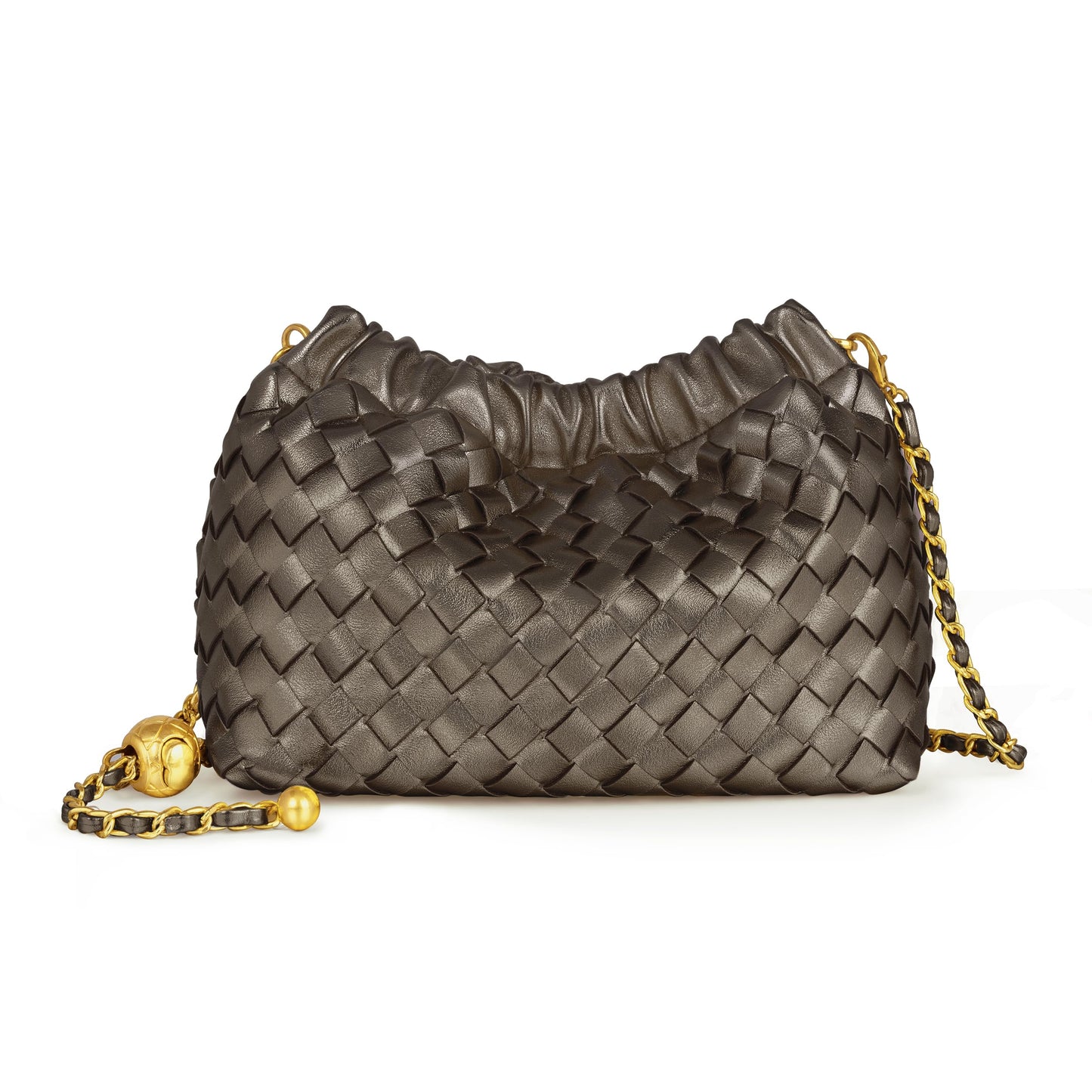 Joryin Woven Women's Crossbody Bag & Evening Purse, Trendy Dumpling Clutch & Hobo Cloud Shoulder Bag Trendy Dumpling Clutch Woven Leather-light Brown White