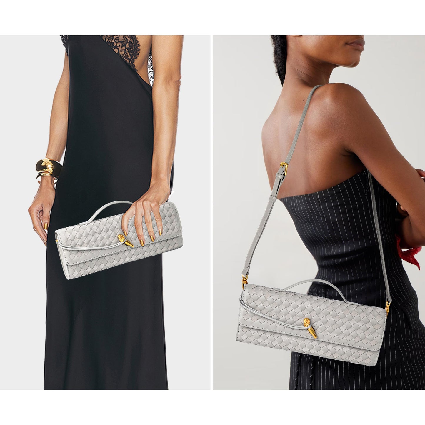 Woven Purse For Women Evening Clutch Woven Leather Handbags Crossbody Bag Suede Purse Formal Evening bag Seashell White Woven Leather & Suede