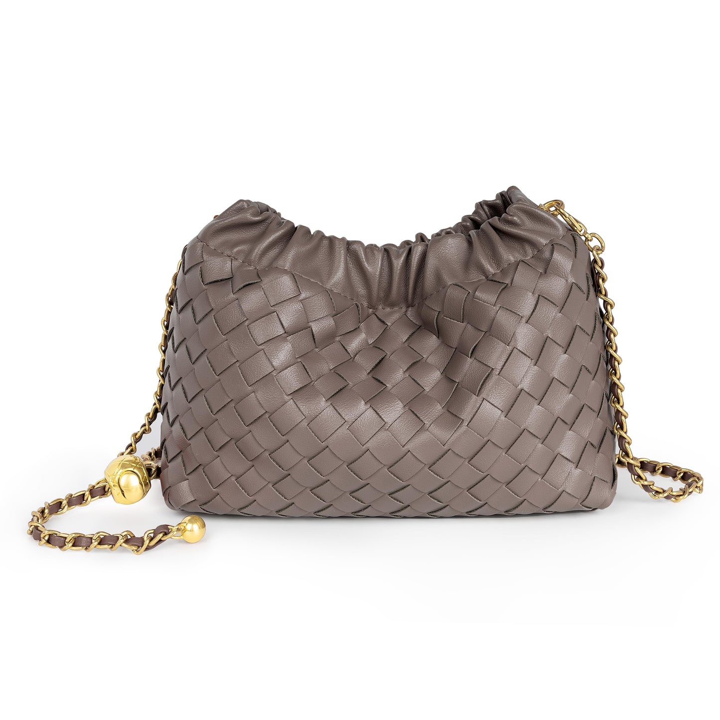 Joryin Woven Women's Crossbody Bag & Evening Purse, Trendy Dumpling Clutch & Hobo Cloud Shoulder Bag Trendy Dumpling Clutch Woven Leather-light Brown White