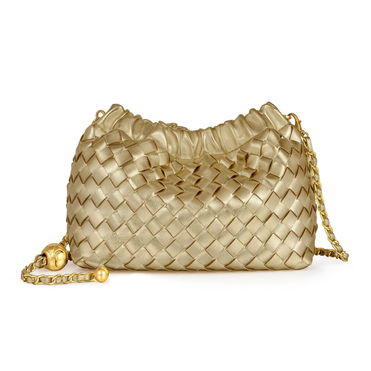 Joryin Woven Women's Crossbody Bag & Evening Purse, Trendy Dumpling Clutch & Hobo Cloud Shoulder Bag Trendy Dumpling Clutch Woven Leather-light Brown White
