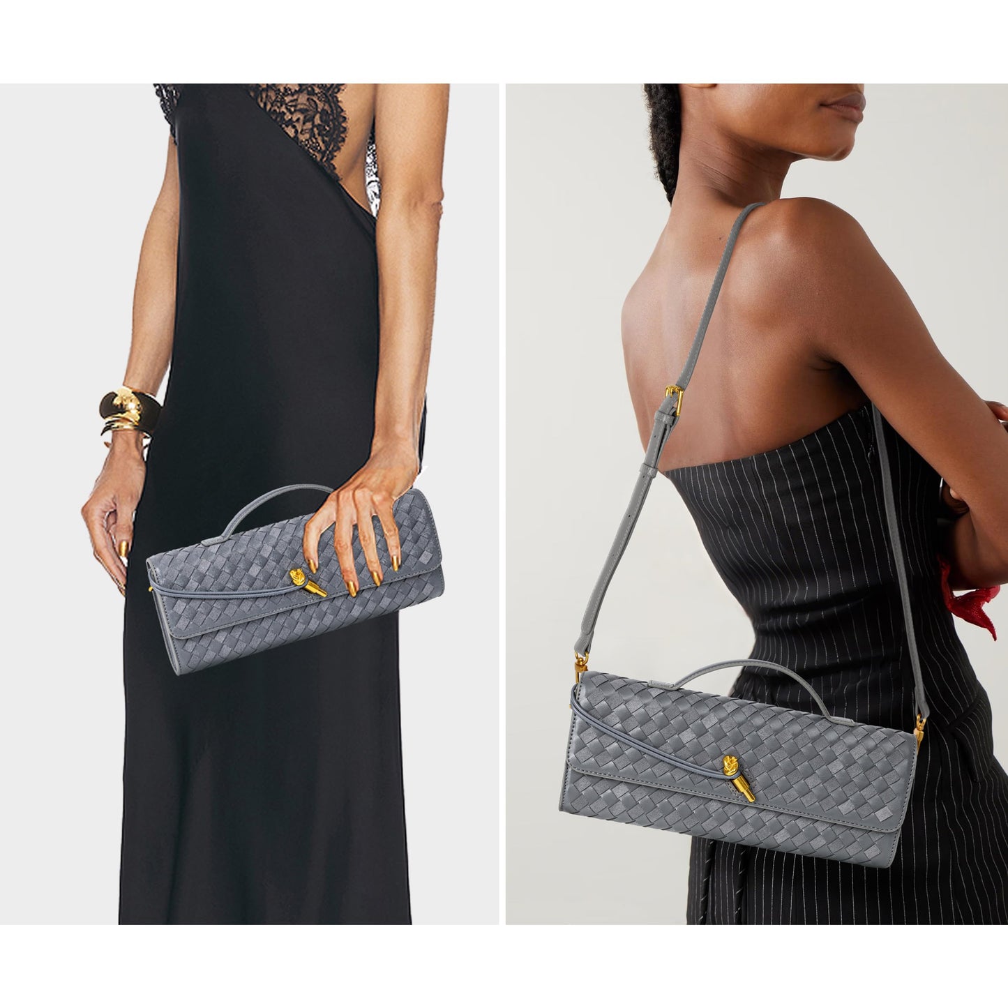 Woven Purse For Women Evening Clutch Woven Leather Handbags Crossbody Bag Suede Purse Formal Evening bag Seashell White Woven Leather & Suede