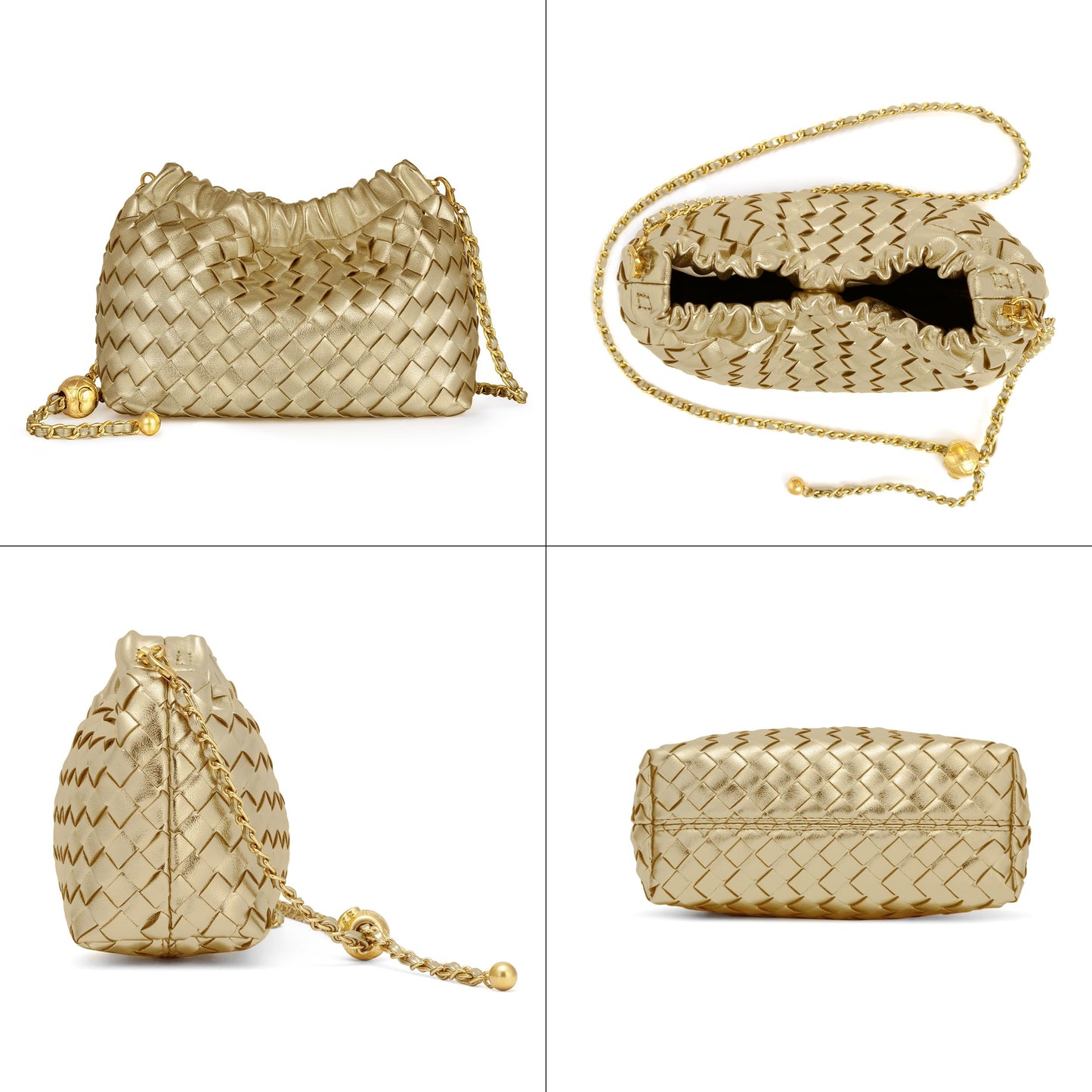 Joryin Woven Women's Crossbody Bag & Evening Purse, Trendy Dumpling Clutch & Hobo Cloud Shoulder Bag Trendy Dumpling Clutch Woven Leather-light Brown White